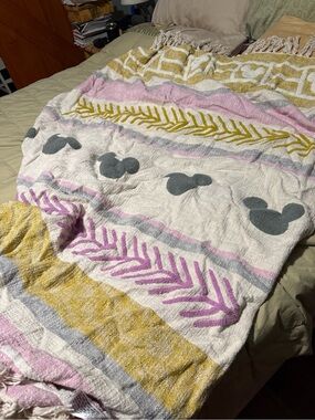 Disney Cream Throw Blanket with Gray, Pink and Yellow Accents